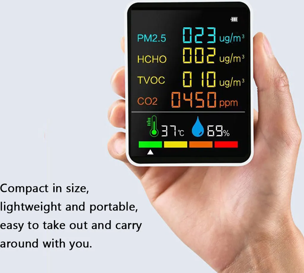 Détecteur CO2 multifonction avec PM2.5 et TVOC - Moniteur Air LCD Noir - 3
