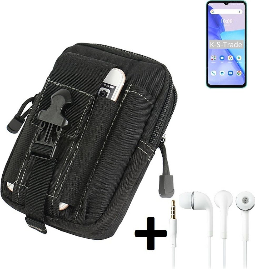 K-S-Trade Gürteltache + Kopfhörer kompatibel mit UMIDIGI Power 5 Gürtel Tasche Holster Schutz Hülle Handy Hülle schwarz inkl. Extrafächer