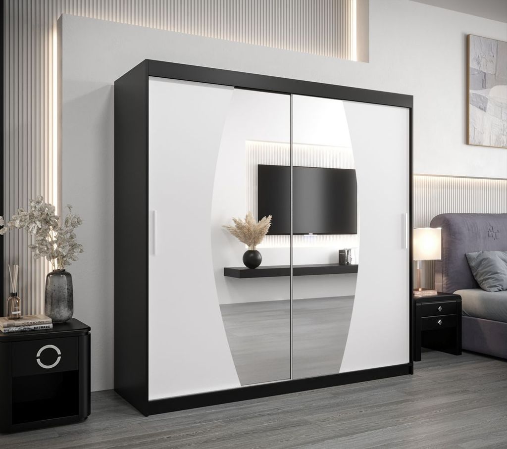 Kleiderschrank LILIANA – Breite 200 cm, schwarz/weiß