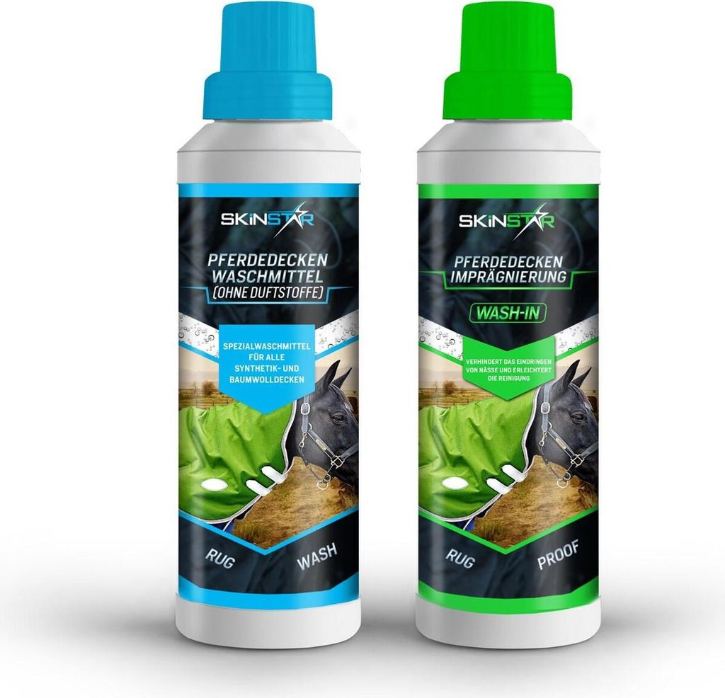 SkinStar Pferdedecken-Waschmittel o. Duftstoffe + Wash-In Imprägnierung je 500ml