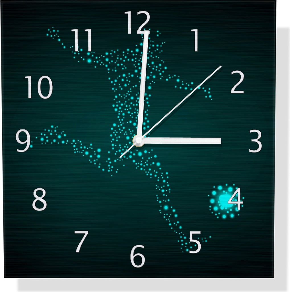 Wallario Design Wanduhr Fußball - ein Spieler aus tausend Sternen in türkis aus Aluverbund, Größe 30 x 30 cm
