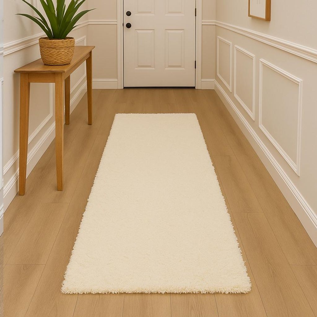 Shaggy Teppich in Creme – moderner Hochflor Teppich mit weicher Struktur und zeitlosem Design Größe - 80 x 150 cm