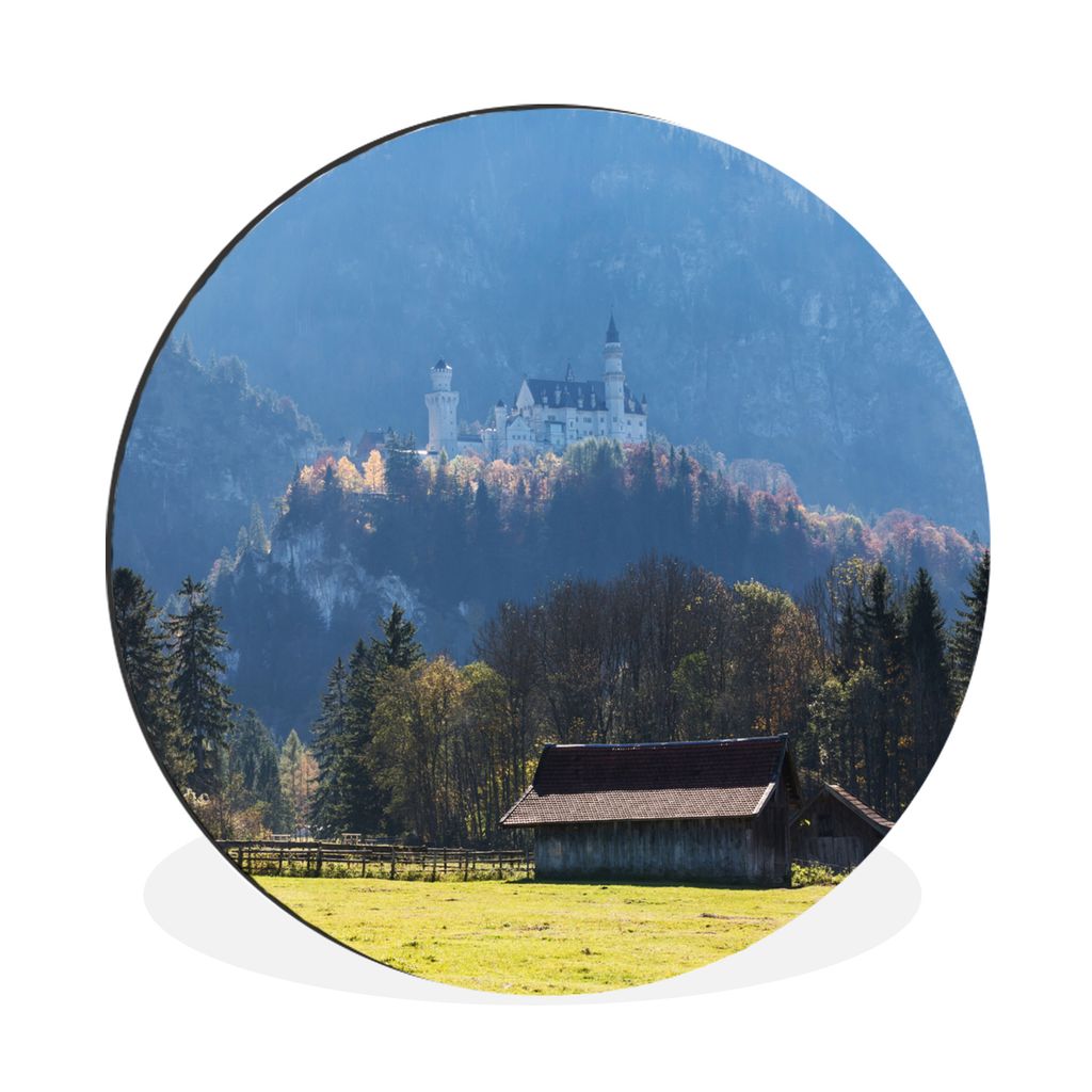 MuchoWow Aluminium Wandkreis Schloss Neuschwanstein auf einem Berg Ø 90 cm Wanddeko Modern Wohnzimmer - Mauerkreis - Wandbilder - Runde Bild - B...