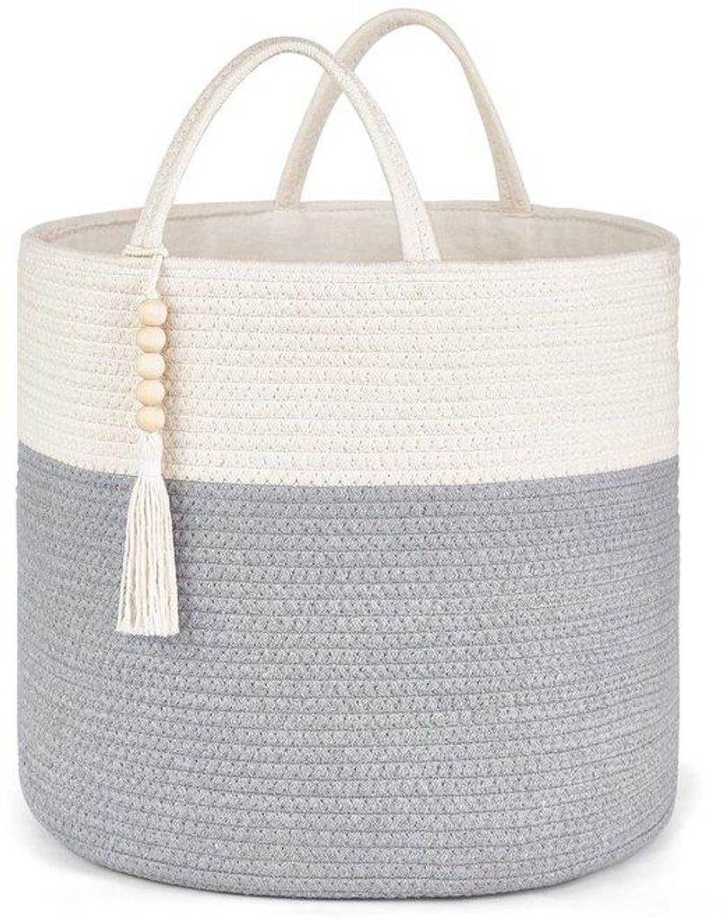 Grau-Weißes Wurfmuster-Organizer-Tablett, 40cm, mit Holzperlen und Griffen
