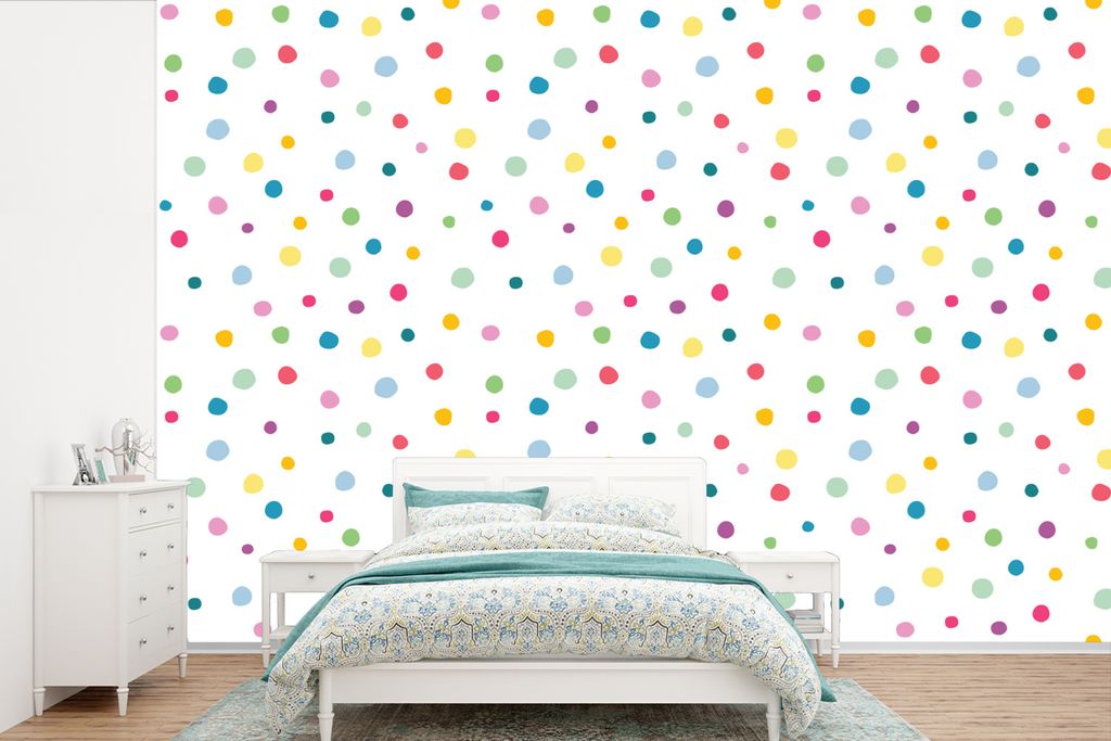 MuchoWow Fototapete für Wohnzimmer oder Schlafzimmer Wandtapete Vinyl Motivtapete Konfetti - Punkte - Muster - 450x300 cm - Gemusterte