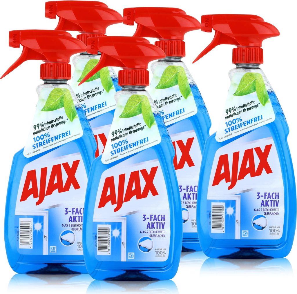 Ajax Glasreiniger 500ml - Für Glas & Beschichtete Oberflächen (5er Pack)
