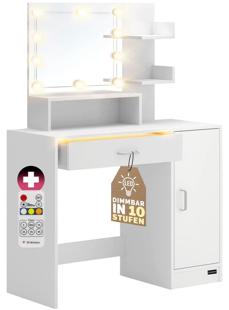 CASARIA® Tavolo da Trucco Jocelyn Specchio con LED Cassetto Immagine del prodotto 