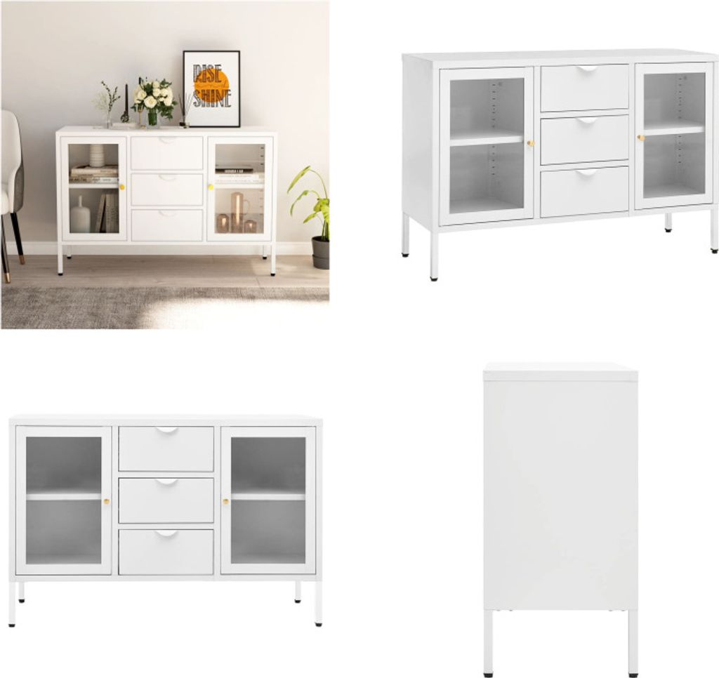 vidaXL Sideboard Weiß 105x35x70 cm Stahl und Hartglas - Sideboard - Sideboards - Bücherschrank - Bücherschränke