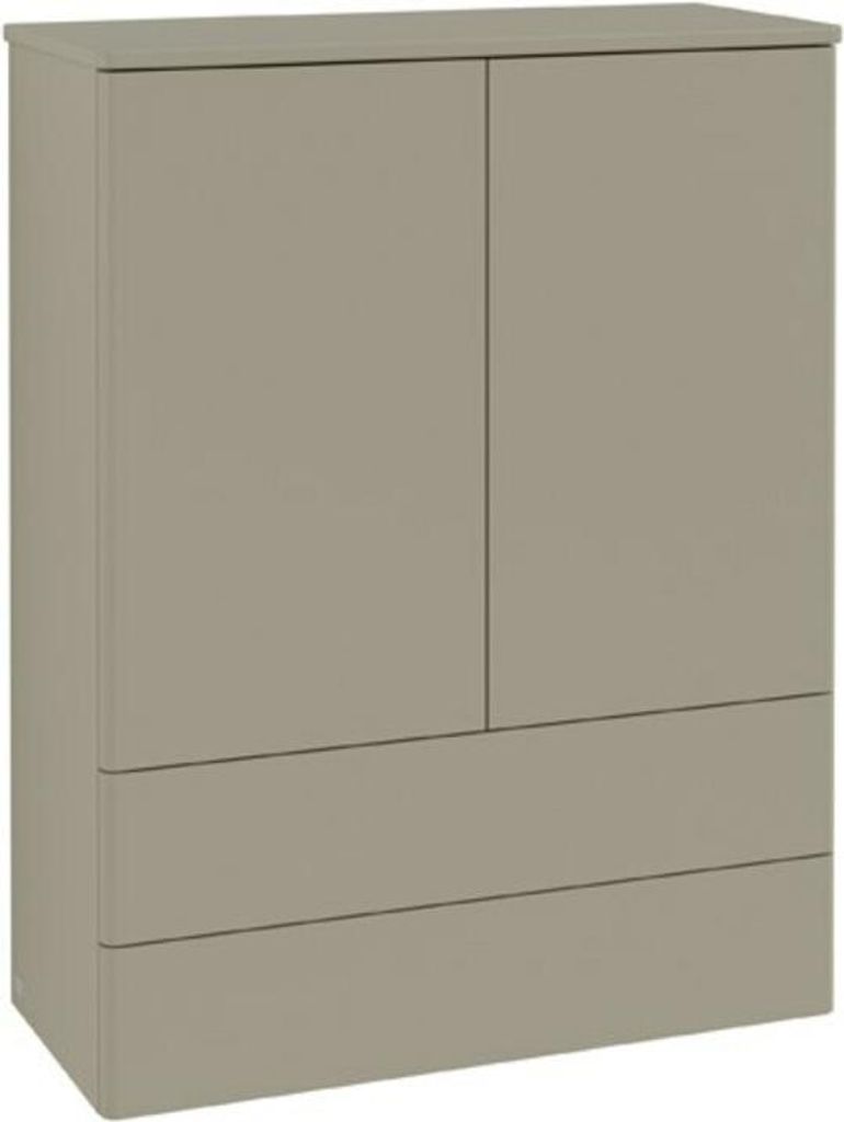 V&B Highboard mit Frontstruktur, mit Beleuchtung Antao 81,4x104x35,6cm, WBP Lac, lea gre. m Lac