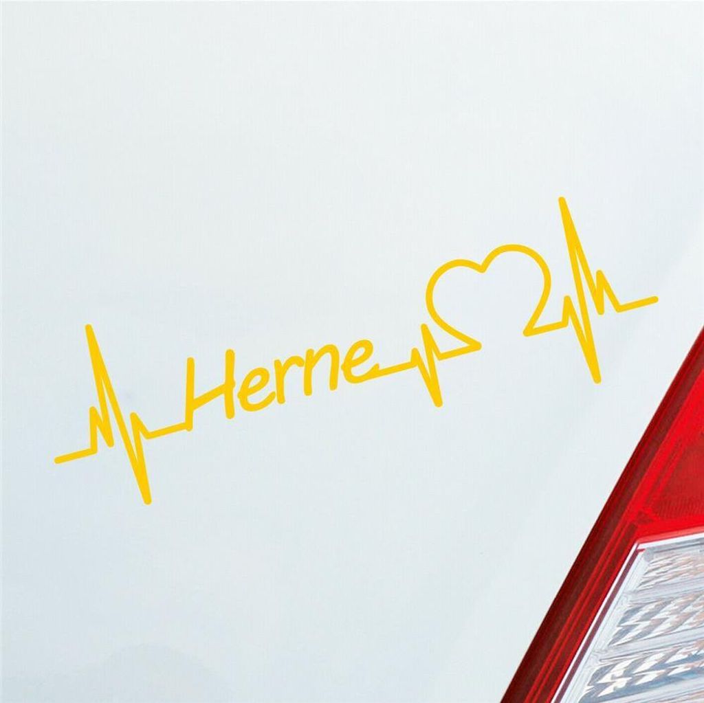Auto Aufkleber Herne Herz Herzschlag 19x6 cm Gelb Sticker Heckscheibenaufkleber