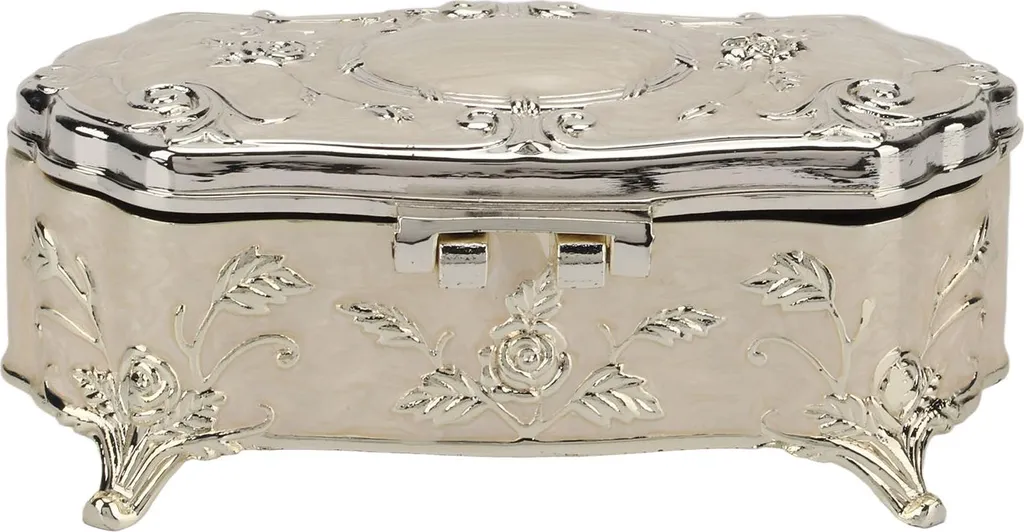 Portagioie vintage, piccolo, bianco, lega di zinco, smalto, organizer, gioielli in metallo, decorativo