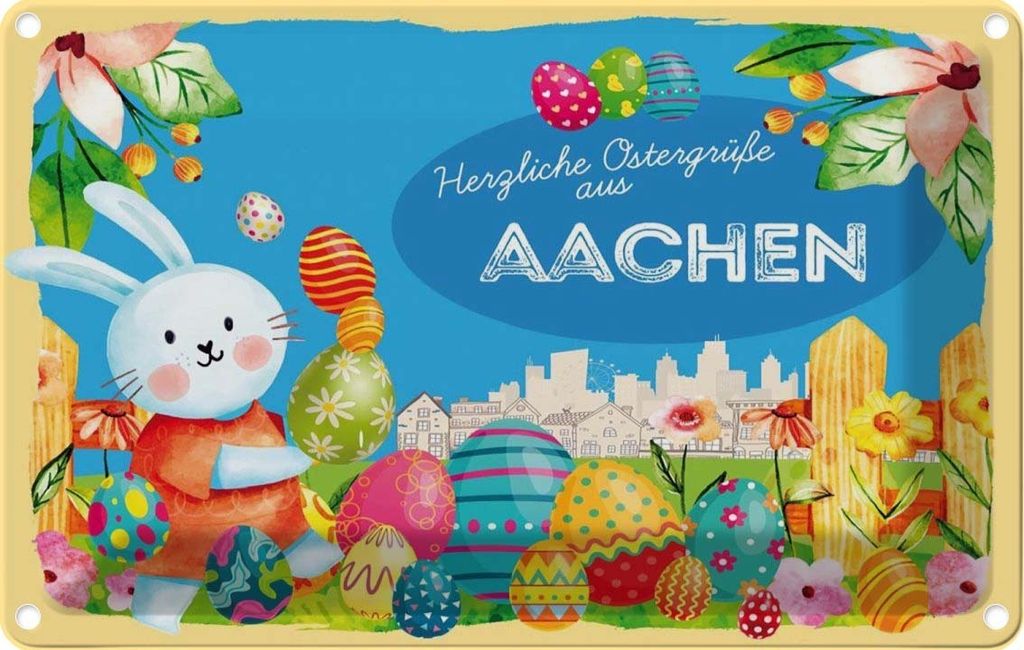vianmo Blechschild 12x18 cm Ostergrüße AACHEN Ostern Gruß