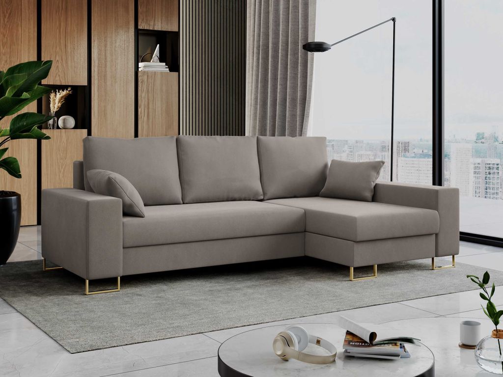 Ecksofa, Bettsofa, L-Form Couch mit Bettkasten - DORIAN-L - Braun