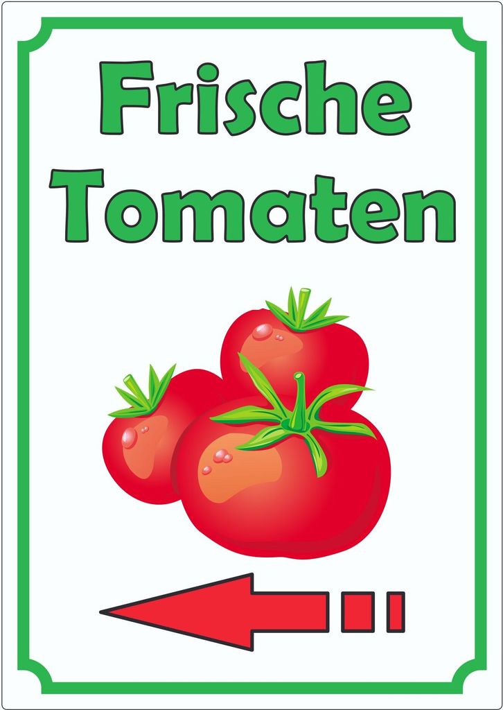 Frische Tomaten Aufkleber Hochkant mit Pfeil links A6 (105x148mm)