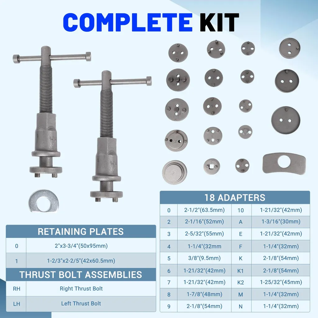 Repousse-piston de frein en acier 45# durable, kit de 22 pièces