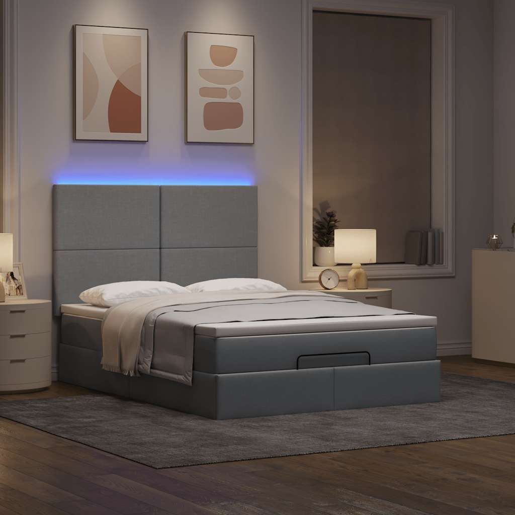 Maison Exclusive - Ottoman-Bett mit Matratze & LEDs Hellgrau 140x190 cm Stoff