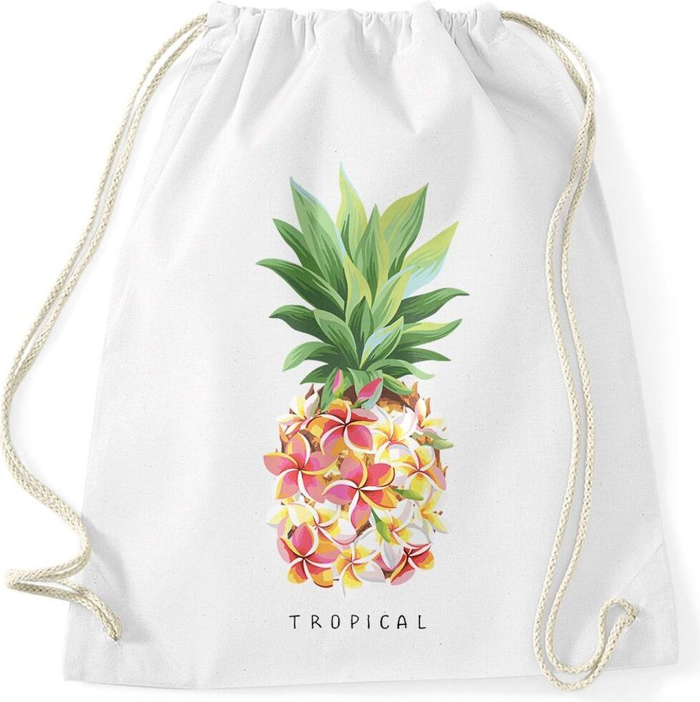 Turnbeutel Ananas Blumen Pineapple Flowers Tropical Summer Paradise Hipster Beutel Tasche Gymsac Autiga weiß unisize