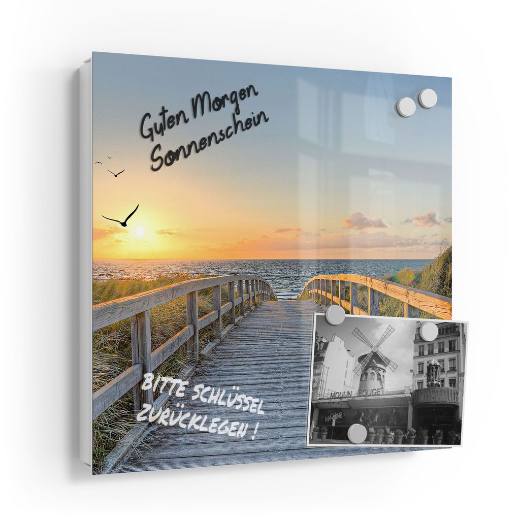 DEQORI Schlüsselkasten 30x30cm Weiß - Mit 50 Haken, Magneten & Beschreibbarer Glasfront