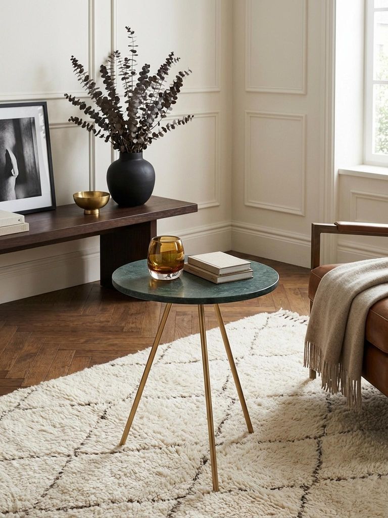 Beistelltisch Echter Marmor Grün 38x38x44cm Anstelltisch Metall Gold, Kleiner Dreibein Sofatisch Rund, Wohnzimmertisch Couch Modern, Couchtisch Hoch