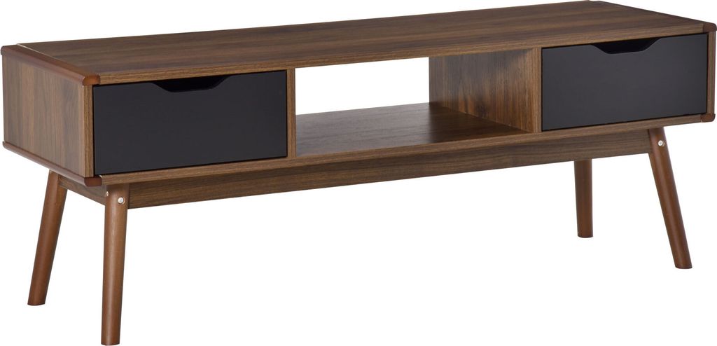 HOMCOM TV-Schrank, Wohnzimmertisch für 50-Zoll-Fernseher, mit 2 Schubladen und offenem Fach, moderner Stil, 122 x 39 x 46 cm, Braun