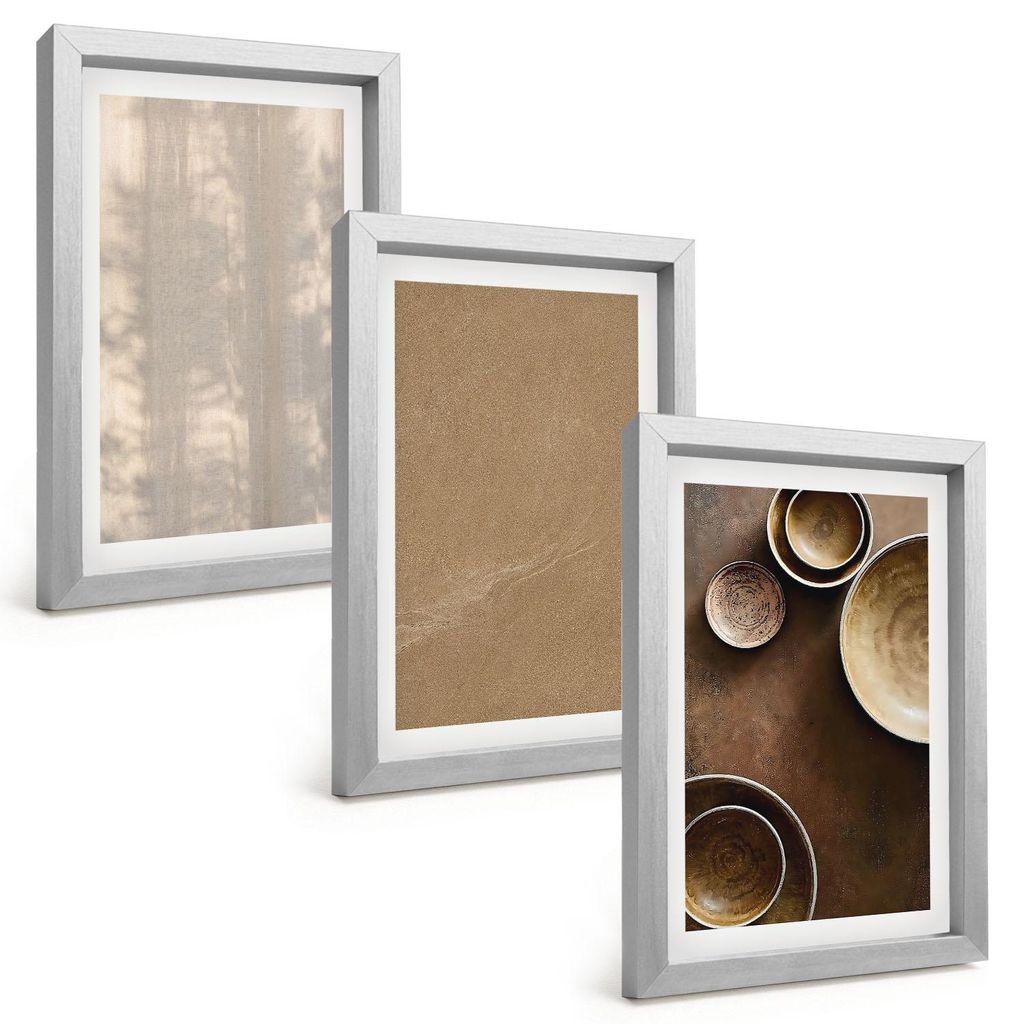 Bilder Set 3-teilig im silbergerahmten Rahmen – Wandbilder 3 Stück – gerahmte Poster für Wohnzimmer, Schlafzimmer und Flur – 20x30 cm – M...