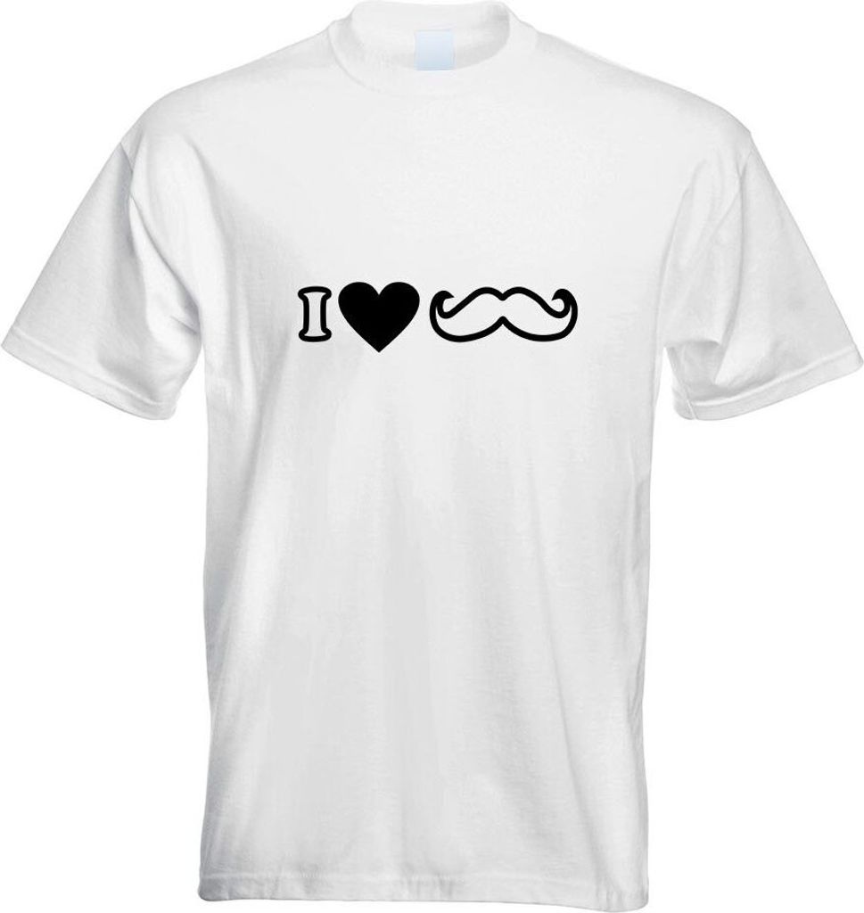 Kiwistar - T-Shirt - Weiss - I Love Mustache Motiv Bedruckt Funshirt Design Print - mit Motiv Bedruckt - Funshirt Design - Sport - Freizeit - Herre...