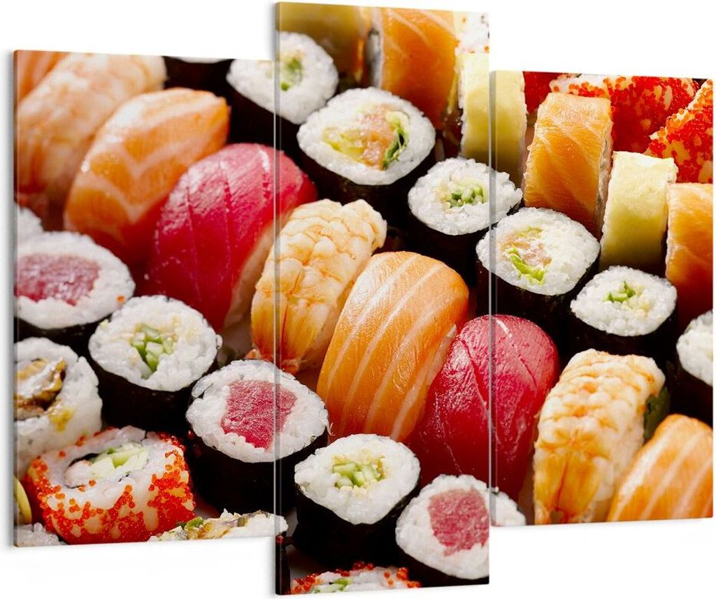 Bild auf Leinwand - Leinwandbild - Japan Asien Sushi Fisch - 130x100cm - Wand Bild - Wanddeko - Leinwanddruck - Bilder - Kunstdruck - Wanddekoratio...
