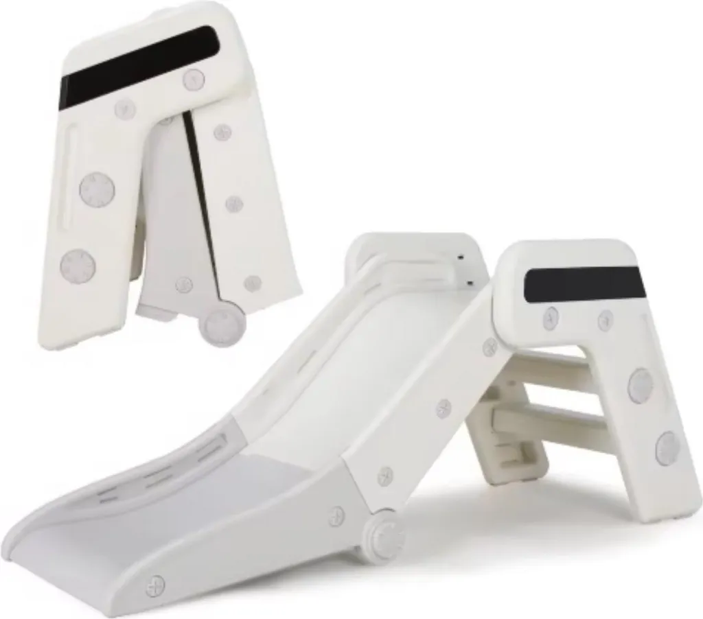 Toboggan enfant pliable blanc et gris pour intérieur et jardin T01