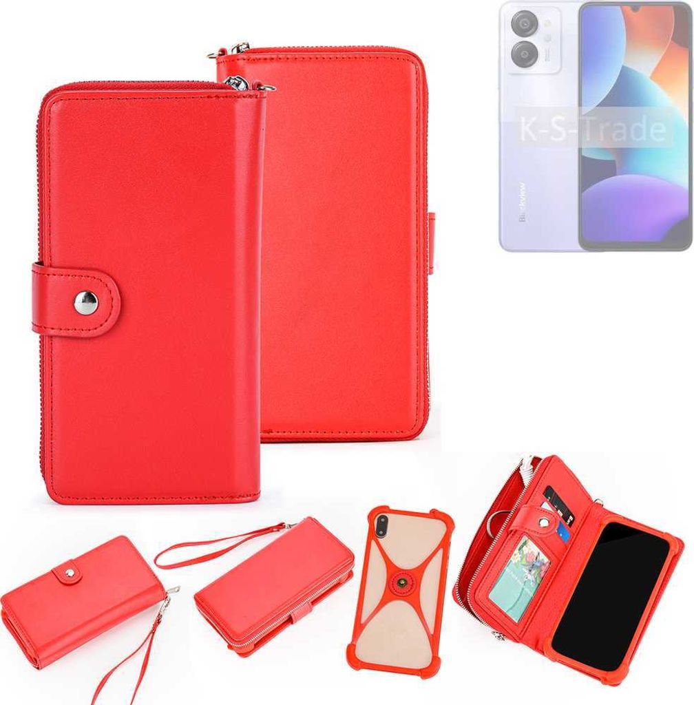 K-S-Trade 2in1 Schutzhülle Portemonnee Handyhülle mit Bumper kompatibel mit Blackview Color 8 Hülle Case Etui Geldbörse Smartphone rot (1x)