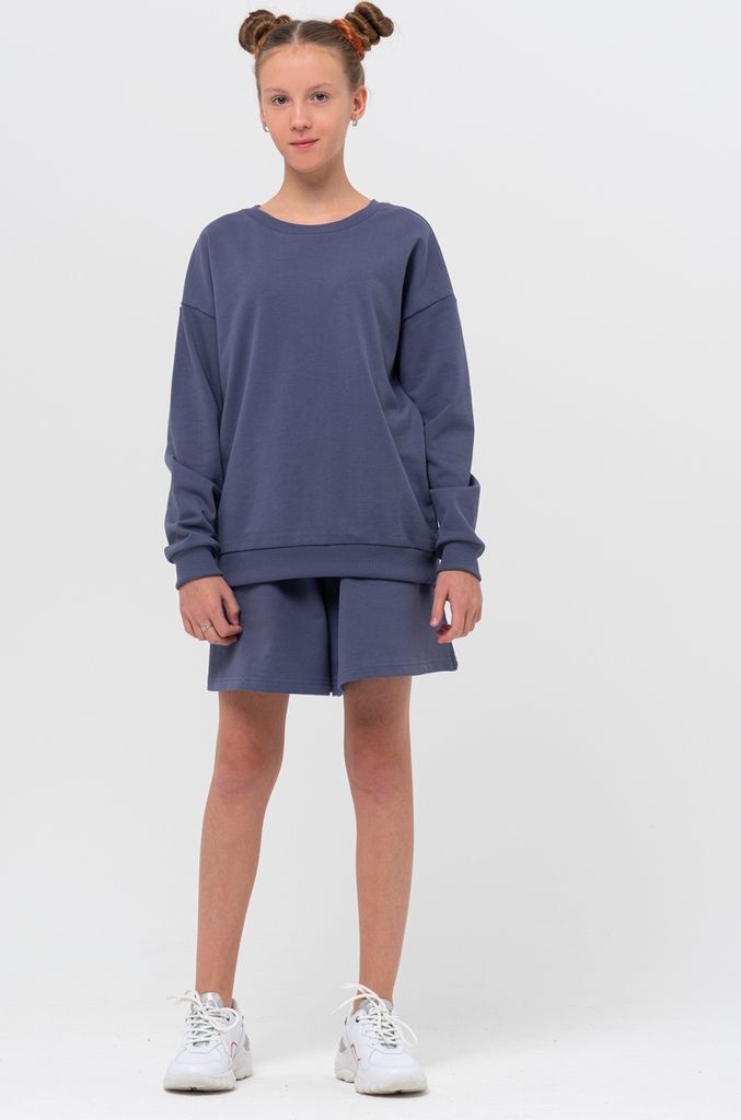 Mädchen-Sport-Trainingsanzug (Sweatshirt + Shorts) - Graphit - 140