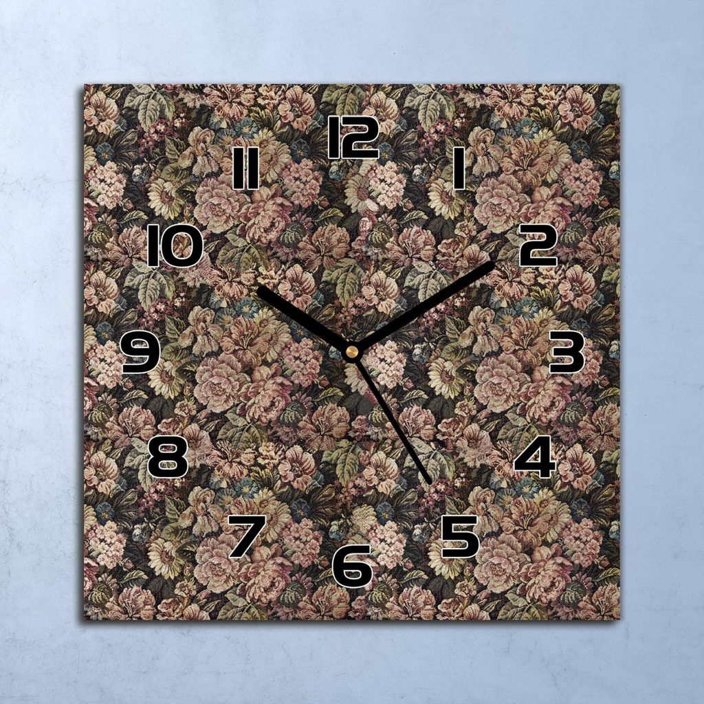 Wanduhr Echt-Glas-Küchenuhr Vintage Blumen Quarz Lautlos 30x30 Deko Bilder