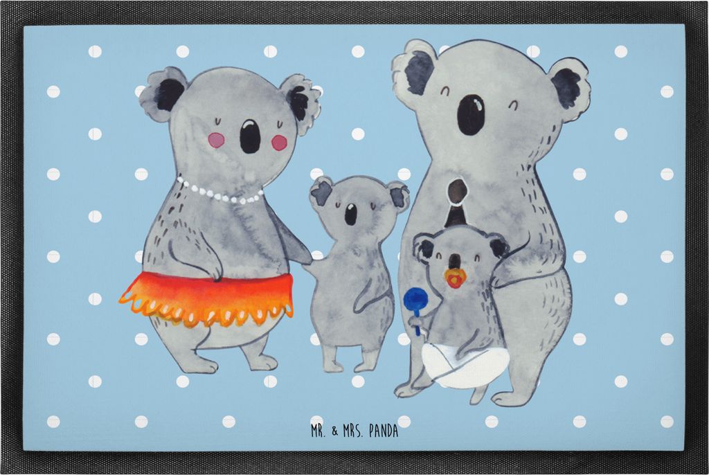 Mr. & Mrs. Panda Schmutzfangmatte Koala Familie 60 x 90 cm - Blau Pastell - Geschenk, Bodenvorleger, Türmatte, Fussmatte, Muttertag, Schmutzmatte,...