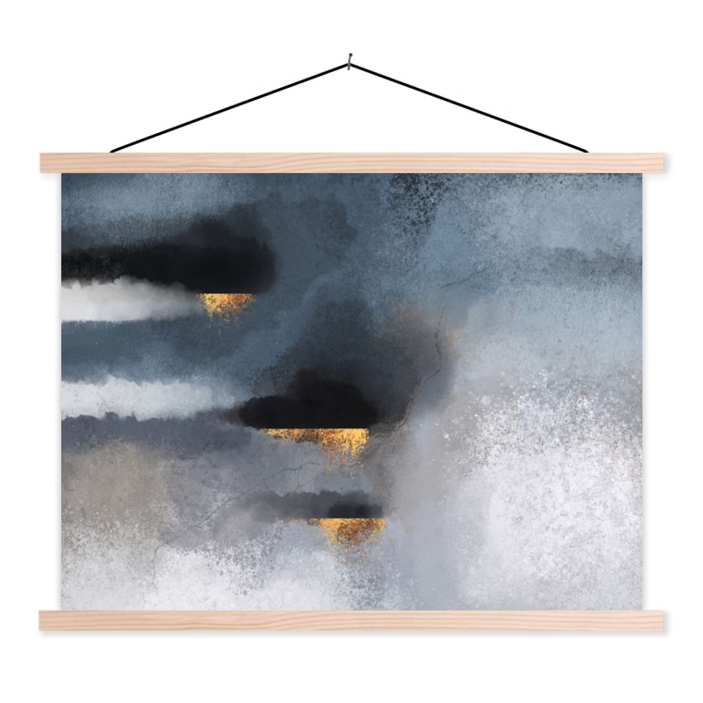 MuchoWow Textilposter Wolken - Gold - Abstrakt 40x30 cm mit holzfarbenen Rahmen - Bilder