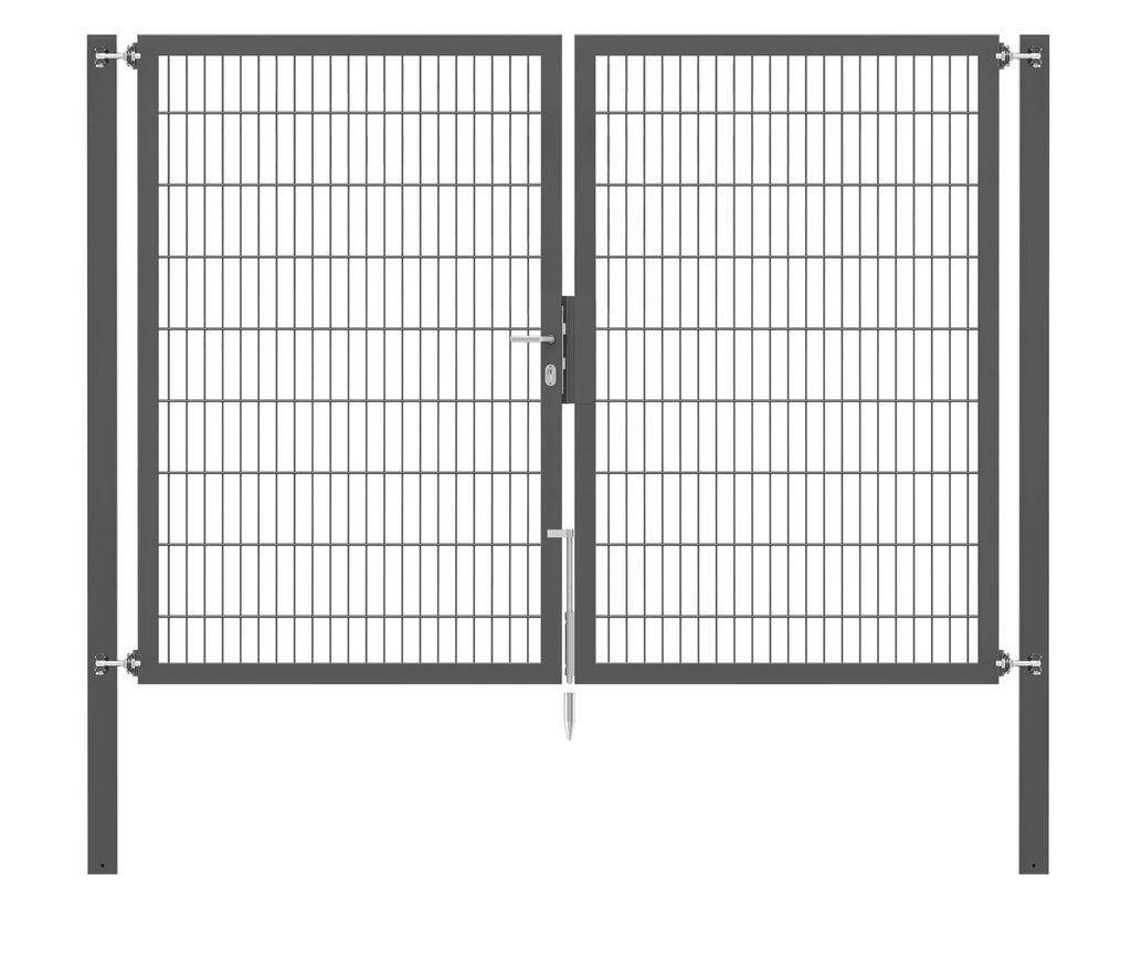 Alberts Doppeltor Flexo Plus mit Zubehör, zum Einbetonieren, anthrazit, Breite 250 cm, Höhe 180 cm, Pfostenstärke 80 x 80 mm
