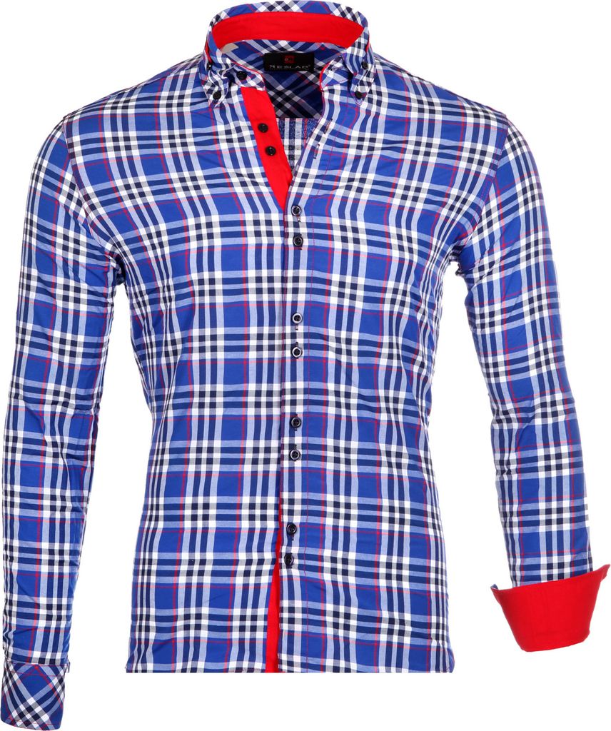 Reslad Herren Hemd Tartan Karo Design Langarmhemd RS-7211 Royalblau XL