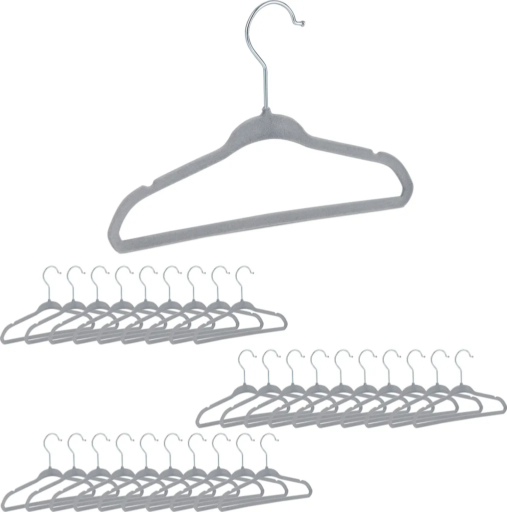 Relaxdays 60x Appendiabiti Bambini Velluto Grigio - Antiscivolo