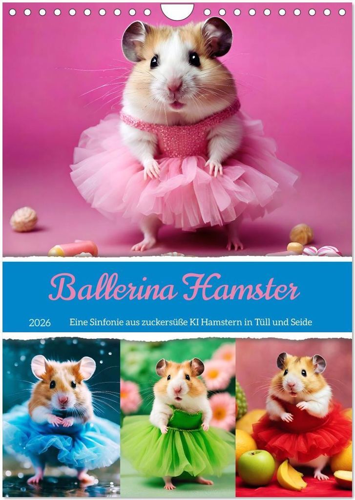 Ballerina Hamster - Eine Sinfonie aus zuckersüße KI Hamstern in Tüll und Seide (Wandkalender 2026 DIN A4 hoch), CALVENDO Monatskalender