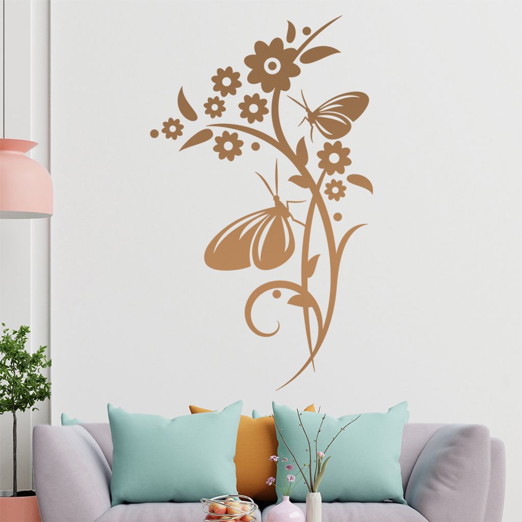 Falter Schmetterling Blüte Wandtattoo in 6 Größen - Wandaufkleber Wall Sticker - Dekoration, Küche, Wohnzimmer, Schlafzimmer, Badezimmer