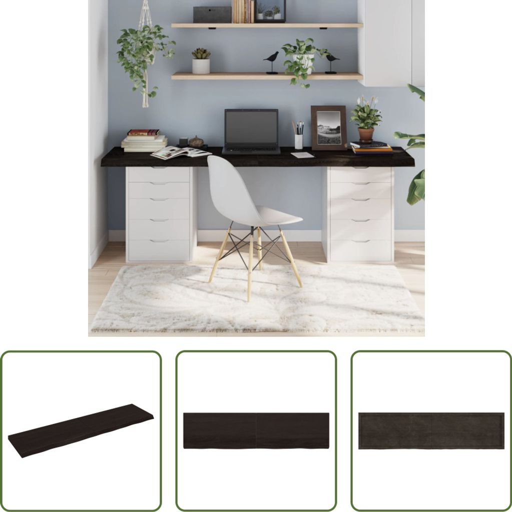 The Living Store Tischplatte Dunkelbraun 200x50x(2-6)cm Massivholz Eiche