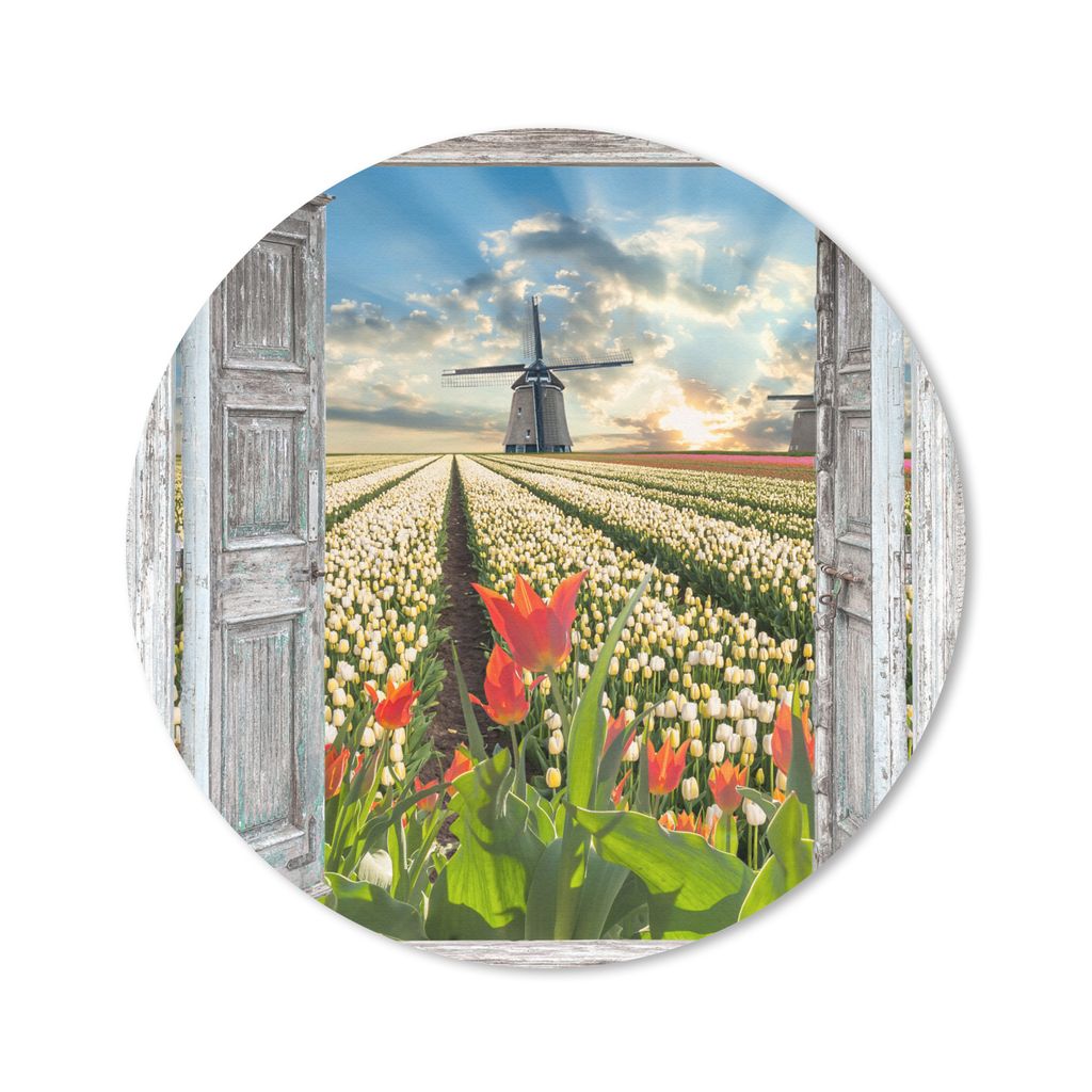 MuchoWow Mauspad Mousepad Blumen - Mühle - Frühling - Ausblick 50x50 cm - Mousepads - Maus Mat - Pad - Mausunterlage - Vinyl