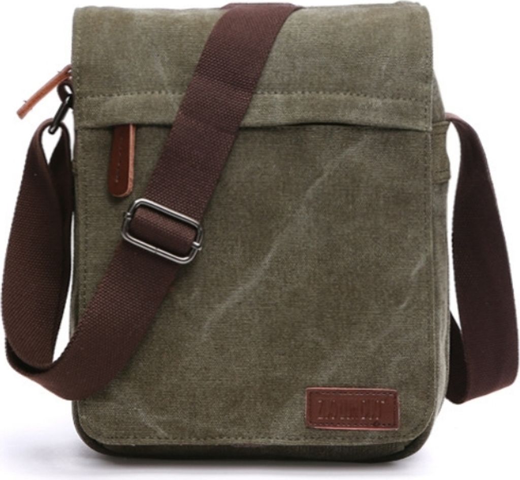 INF Sportliche Umhängetasche aus Canvas und Leder Dunkelgrün
