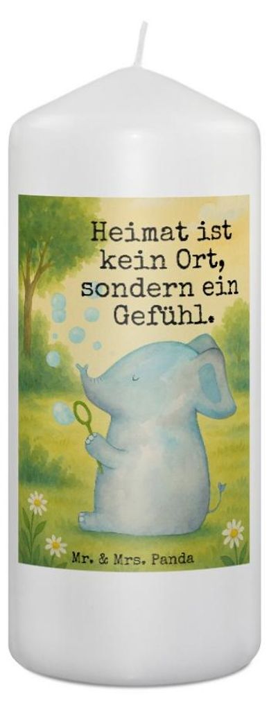 Mr. & Mrs. Panda Kerze Elefant Seifenblasen Design 19 x 8 cm - Weiß - Geschenk, Liebesspruch, Heimat, Tiere, Liebe, Erinnerungslicht, Elefanten, B...