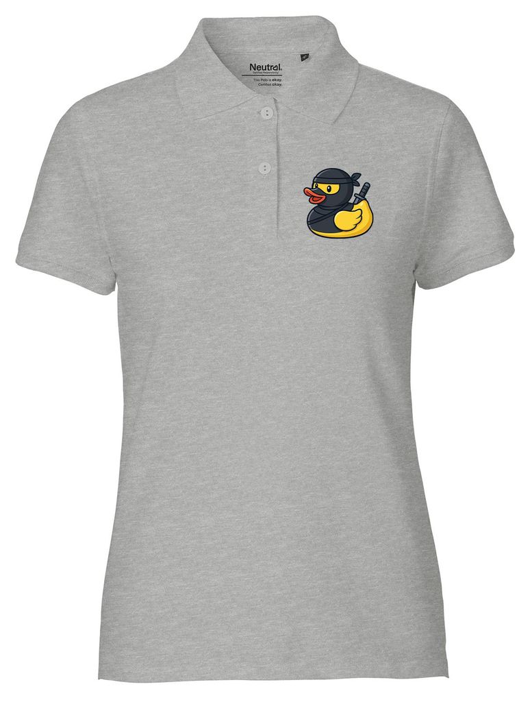 Huuraa Damen Polo Shirt Quietscheente Ninja Gummiente Krieger S Sport Grey Bio Baumwolle Fairtrade Poloshirt Geschenkidee