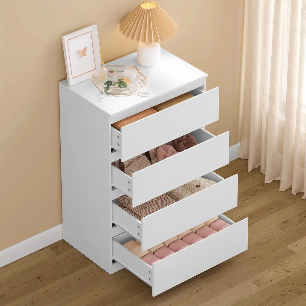Commode compacte 4 tiroirs blanche - Solution rangement petit couloir