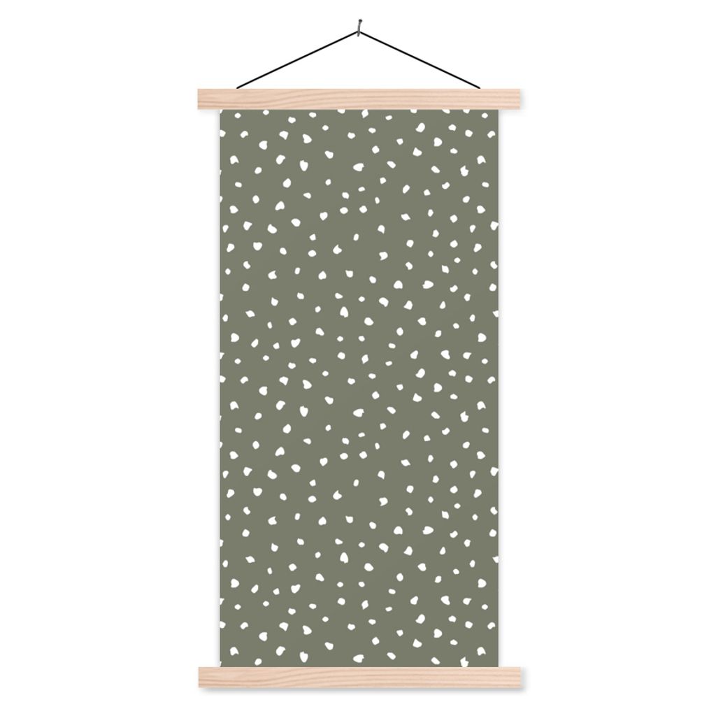 MuchoWow Textilposter Polka dots - Grün - Weiß 60x120 cm mit holzfarbenen Rahmen - Holz