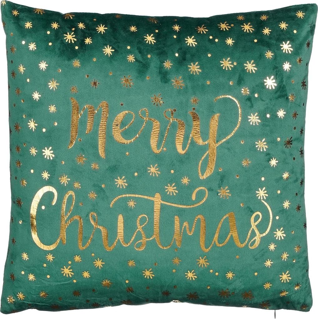 Kussen merry christmas groen - l40xb40xh10cm