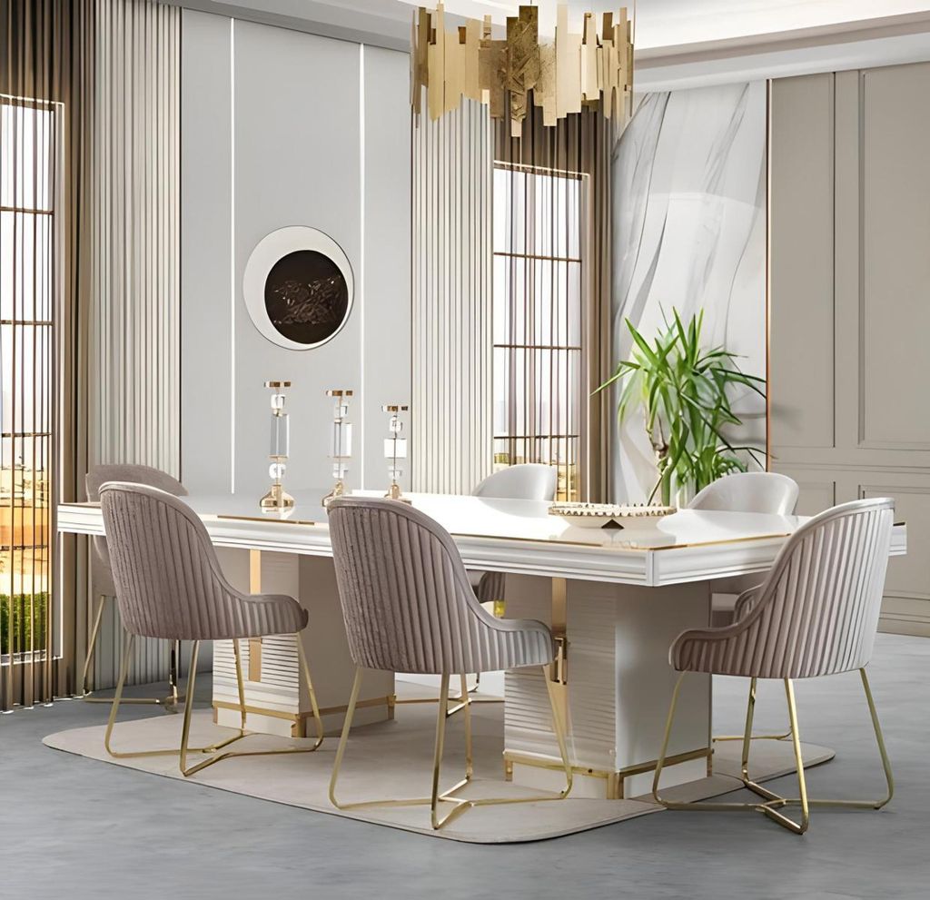 Elegantes Esszimmer Set mit Esstisch 4 Stühlen und einem Sideboard