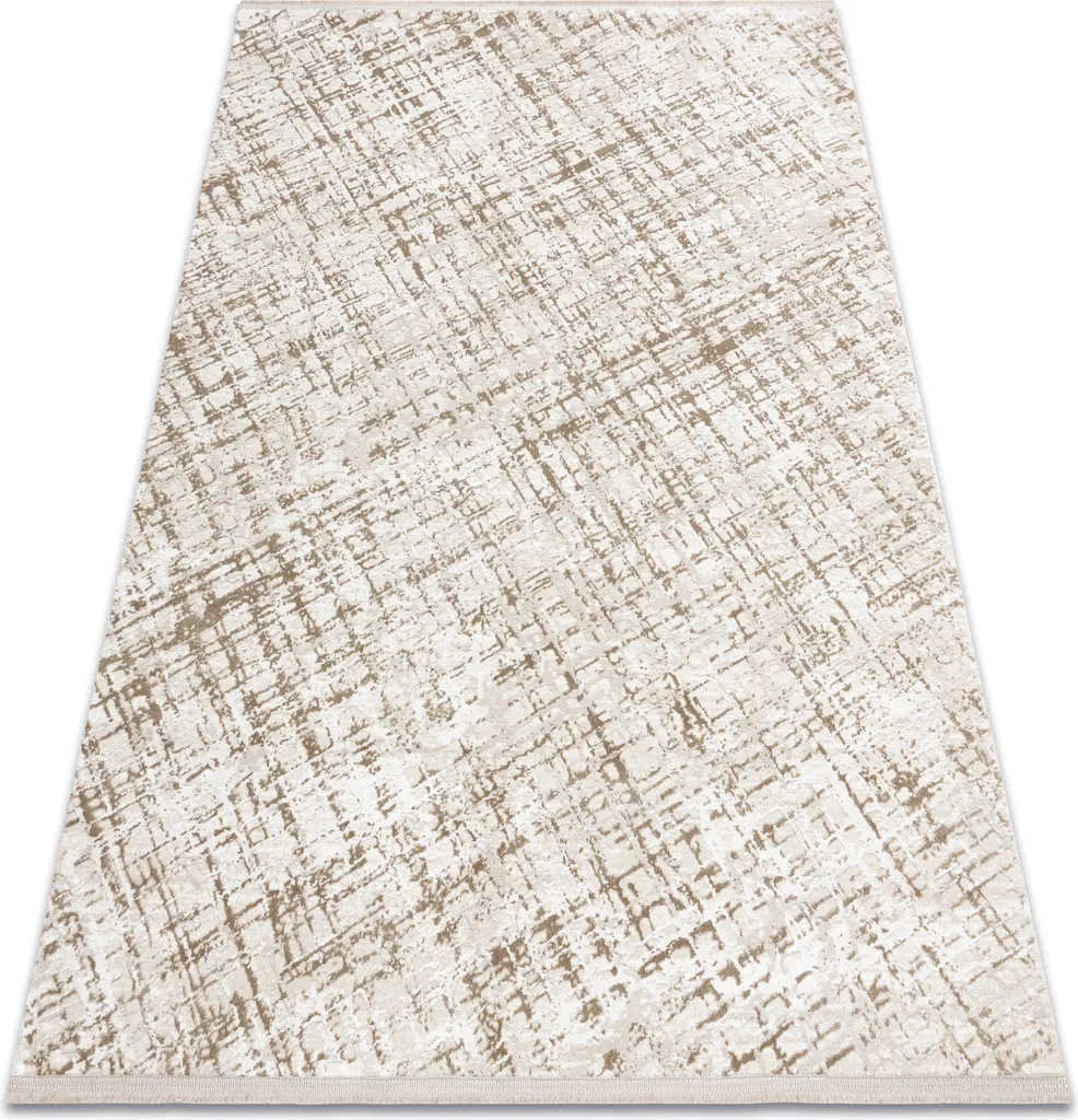 Tapis fin texturé beige DUKE 51550 aspect treillis et franges 80x150