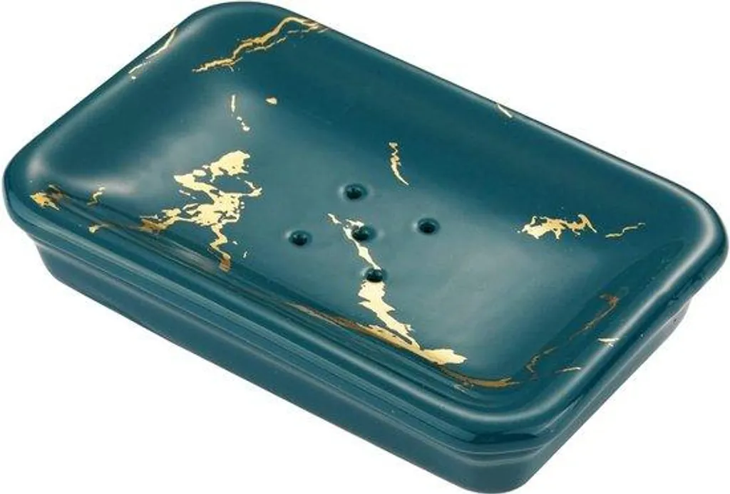 Porte-savon porcelaine anti-eau stagnante vert foncé pour savon au sec