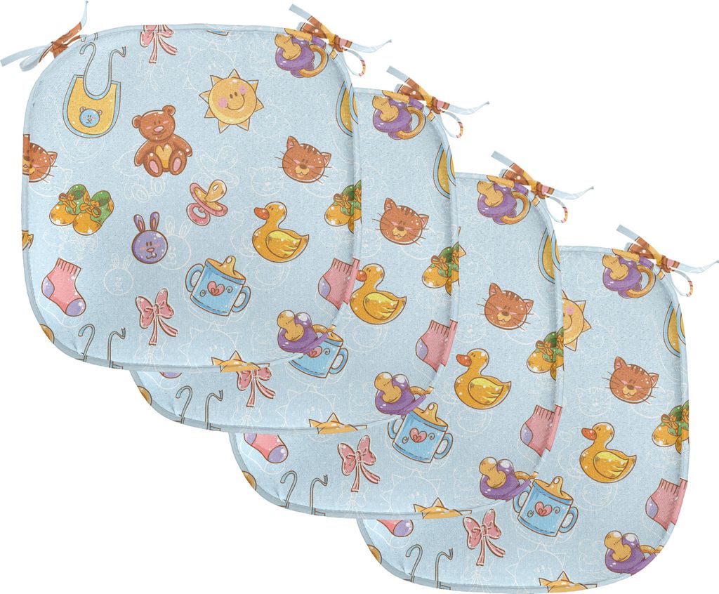 ABAKUHAUS Baby Polster für Esszimmerstühle, Sun Ribbon Teddybär, Dekoratives wasserfestes Kissen mit Riemen für Küchensitze, 40 cm x 40 cm-4er...